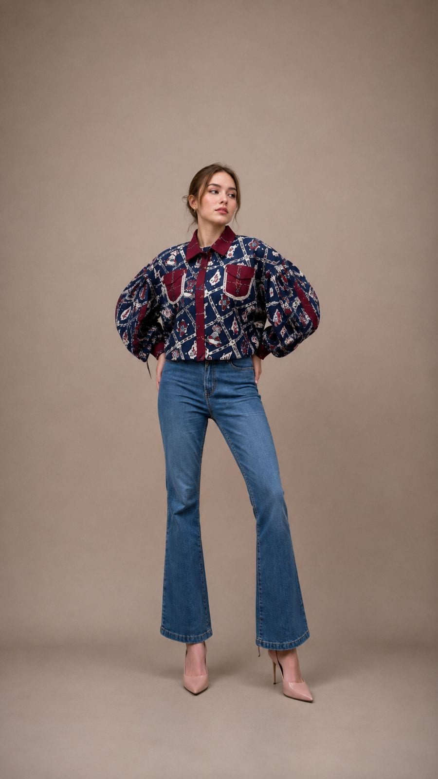 Blouse Chic Batik Mix Navy Maron